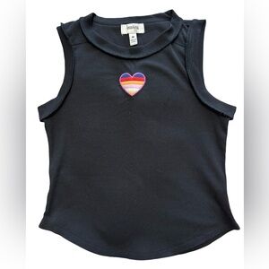 Black Sleeveless Top with Rainbow Heart